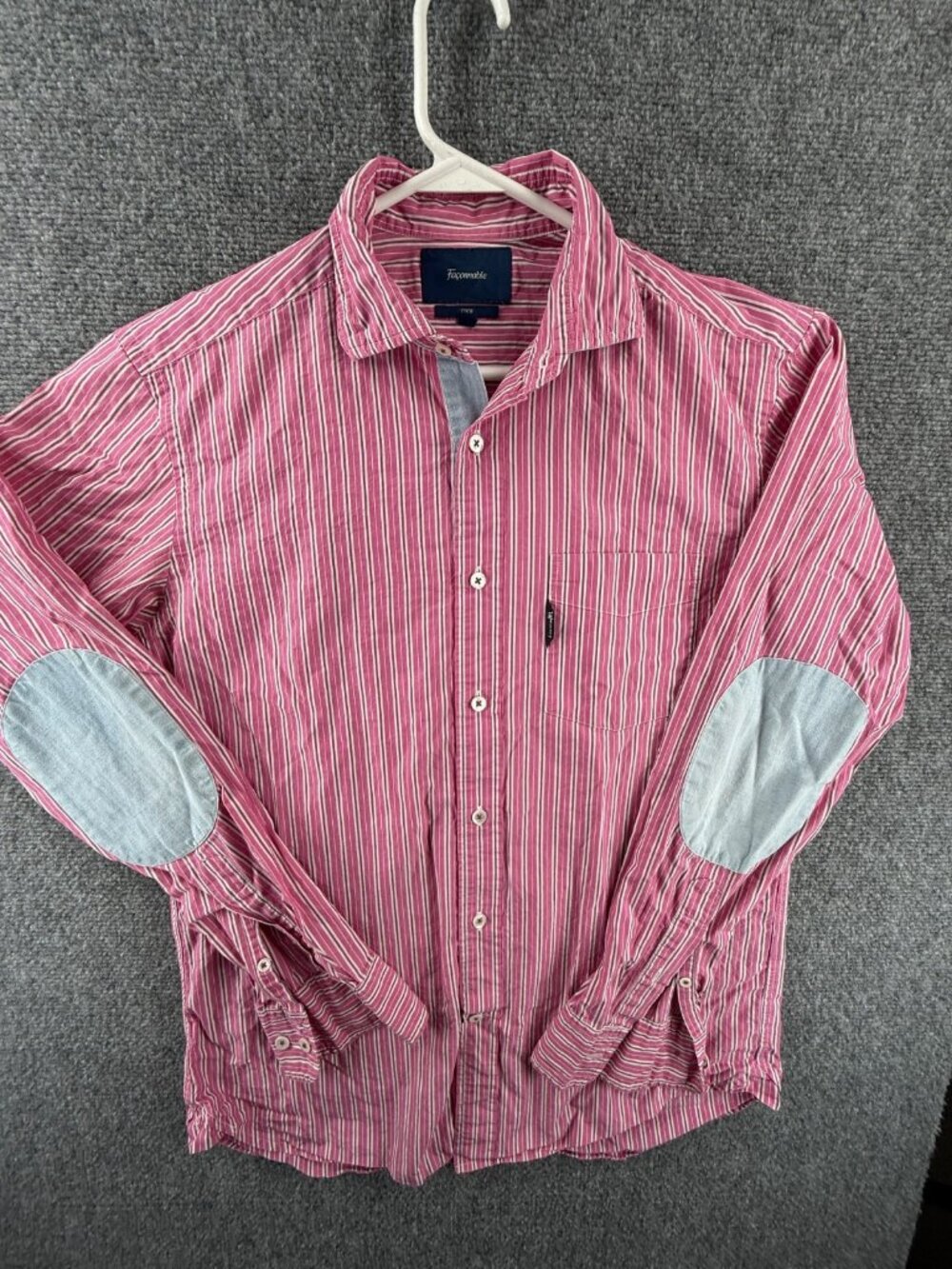 Faconnable Club Small Striped Pink Shirt Pocket Long Sleeve Men Button Up Spread